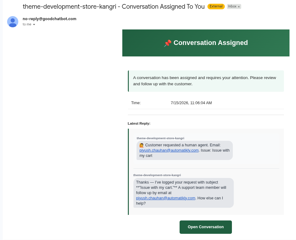 goodChatBot admin dashboard screenshot