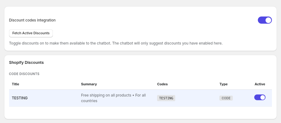 goodChatBot admin dashboard screenshot