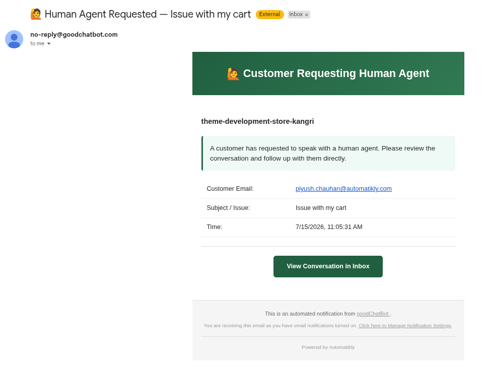 goodChatBot admin dashboard screenshot