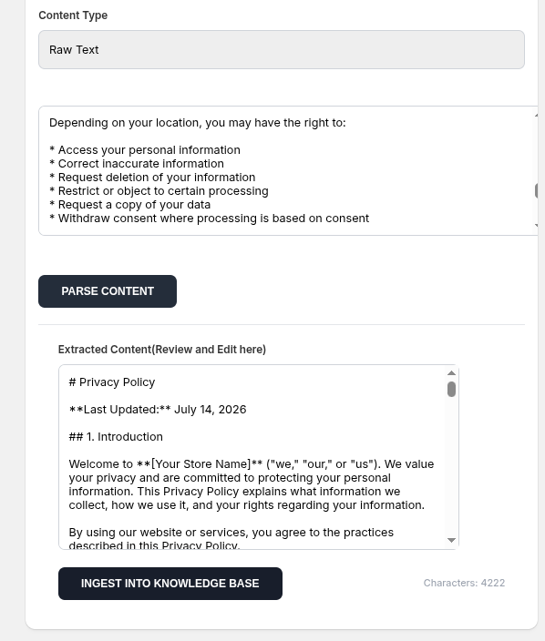 goodChatBot admin dashboard screenshot