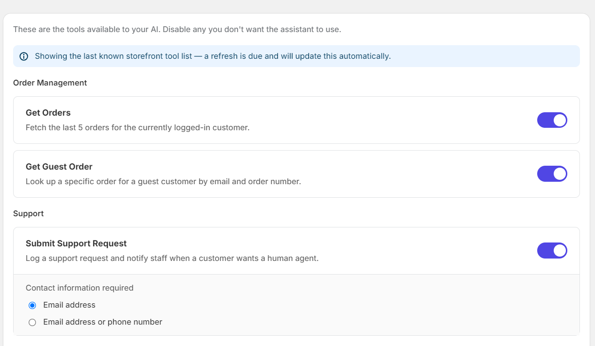 goodChatBot admin dashboard screenshot