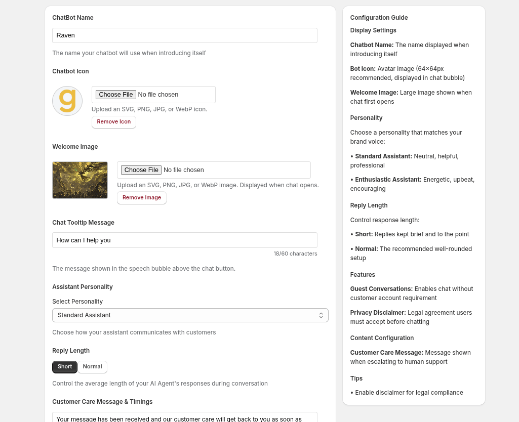 goodChatBot admin dashboard screenshot